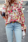 Floral Printed Ruffle Trim Long Sleeve Blouse