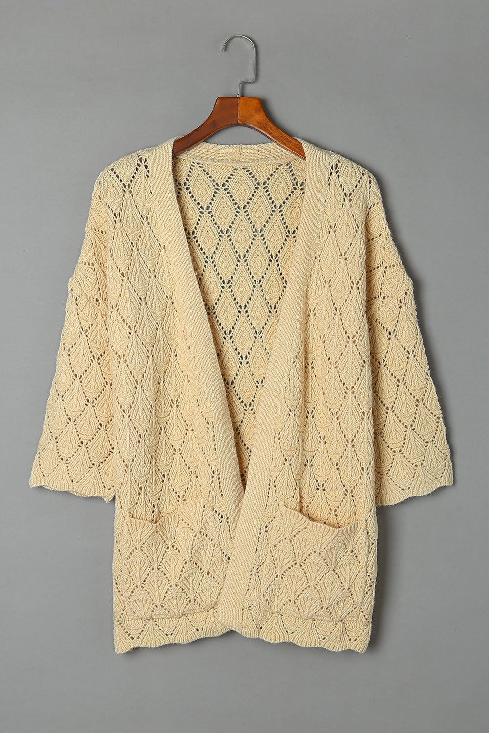 Cardigan kaki en tricot texturé avec poche et ouvert sur le devant