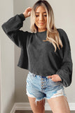 Smoke Gray Cording Drop Shoulder Puff Sleeve Casual Long Sleeve Top