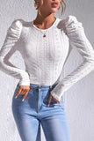 Jacquard Textured Puff Sleeve O-Neck Top