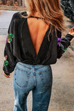 Green Acid Wash V-shape Open Back Sweatshirt