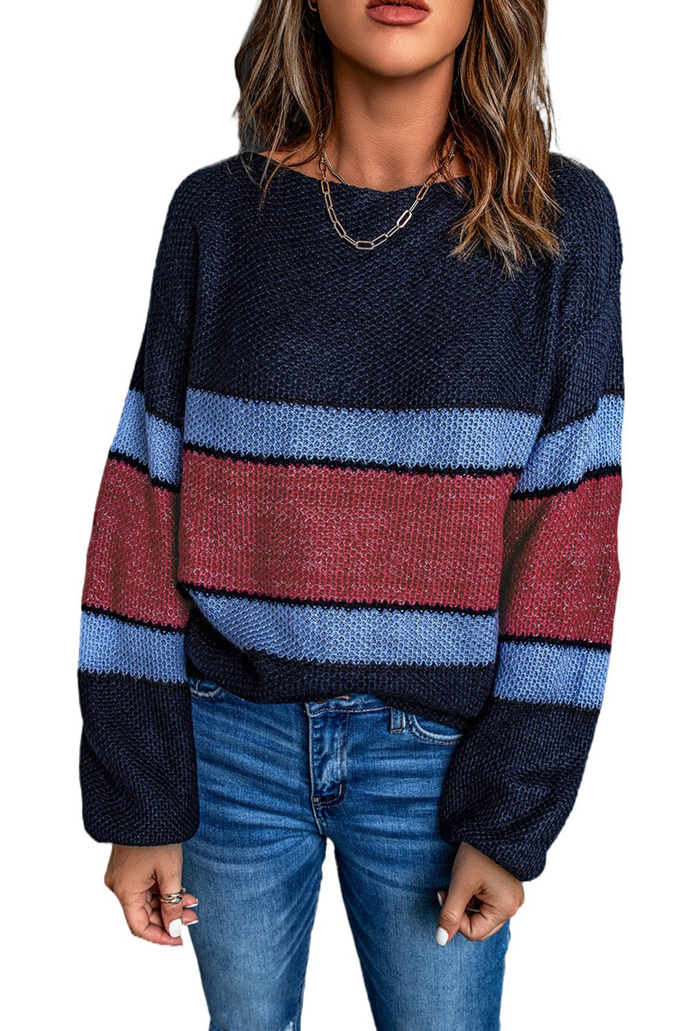 Color Block Drop Shoulder Knitted Sweater