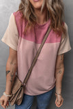 Pink Rib Textured Colorblock T Shirt