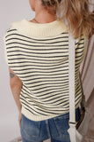 Beige Stripe Turn-down V Neck Sweater Tank Top