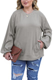 Ribbed Side Pockets Long Sleeve Plus Size Top