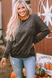 Gray Acid Wash Drop Shoulder Long Sleeve Sweatshirt with Pockets