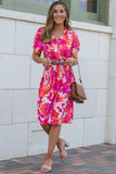 Floral Smocked Waist Bubble Sleeve Flare Dress