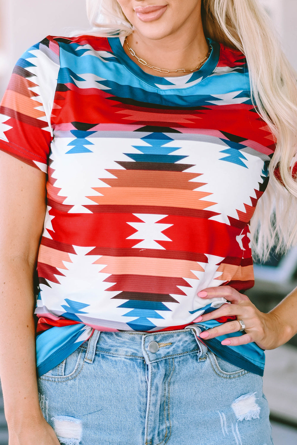 Aztec Geometric Print Hollowed Neckline Tank Top