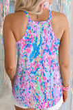 Blue Multicolor Floral Print Sleeveless Tank Top