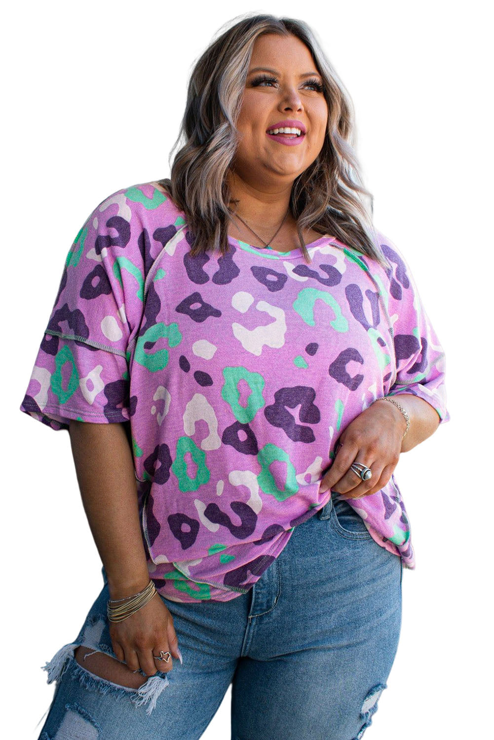 Leopard Kiss Print Plus Size Short Sleeve Tee