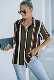 Brown Striped Short Sleeve Button Shirt