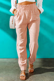 Pantalon taille haute rose à volants et ceinture élastique