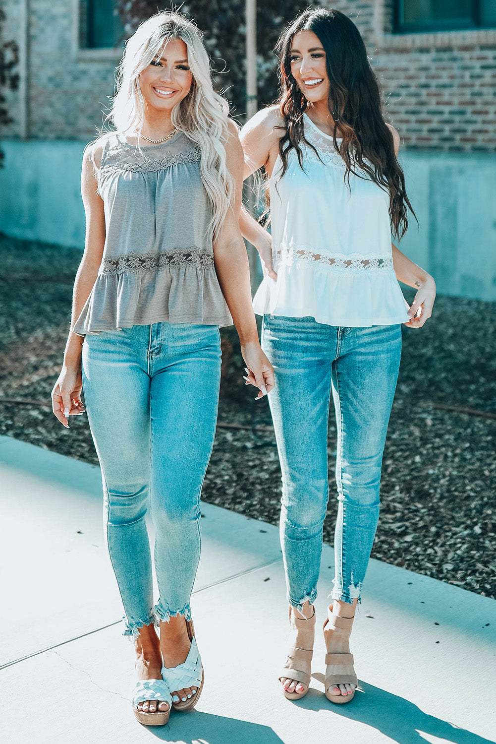 Lace Embroidery Ruffled Sleeveless Top