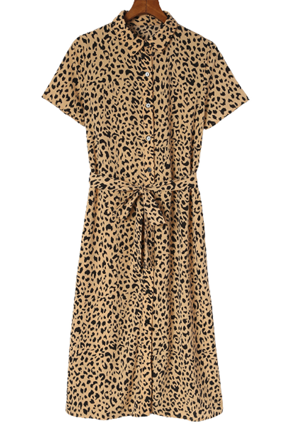 Leopard Turn-Down Collar Slit Midi Dress