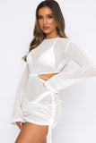 Strappy Tie Back Cutout Sheer Knit Bell Sleeve Cover Up