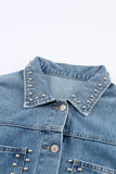 Veste en jean à poches cloutées et rivets bleu ciel