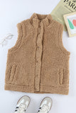 Snap Button Pocketed Sherpa Vest Jacket