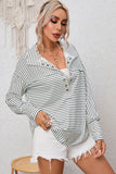 Striped Thumbhole Drop Shoulder V Neck Top