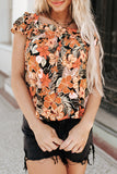 Floral Flutter Sleeves Square Neck Blouse