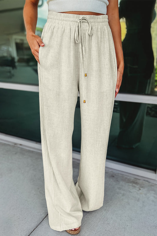 Striped Patchwork Drawstring Linen Pants