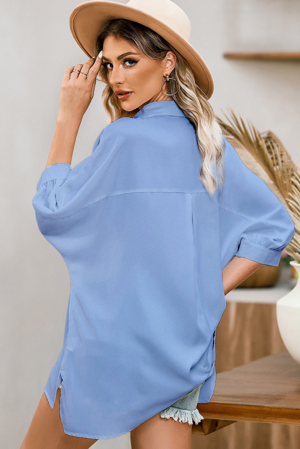 3/4 Puff Sleeve Oversize Shirt