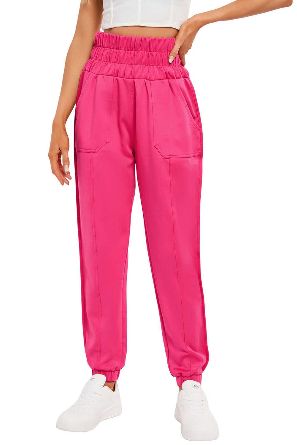 Pantalon de jogging taille smockée rose