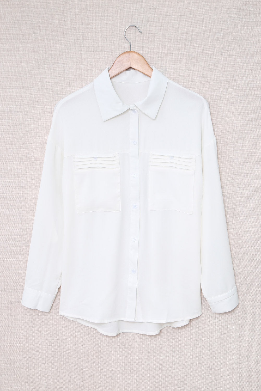 Solid Pocket Long Sleeve Button-up Shirt