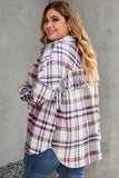 Plus Size Plaid Fringed Back Button Shacket