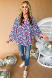 Boho Floral Print V-Neck Long Sleeve Blouse