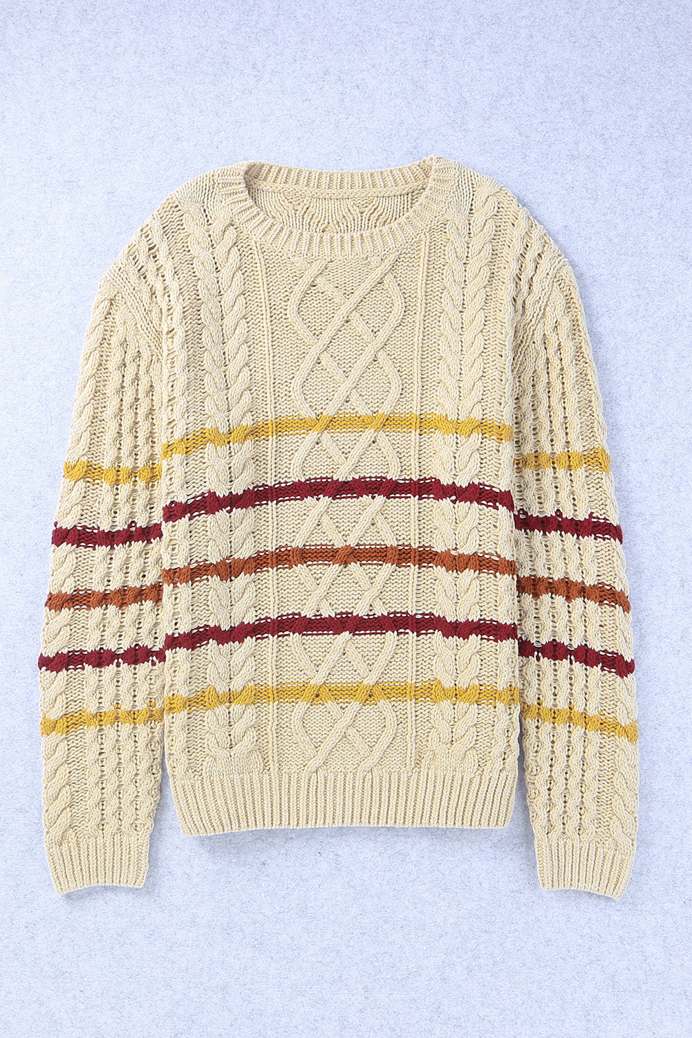 Striped Color Block Textured Knit Pullover Sweater