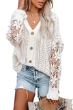 Lace Crochet Hollow Out Knit Buttoned Sweater