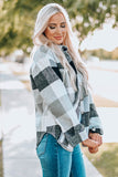 Plaid Color Block Buttoned Long Sleeve Jacket with Pocket