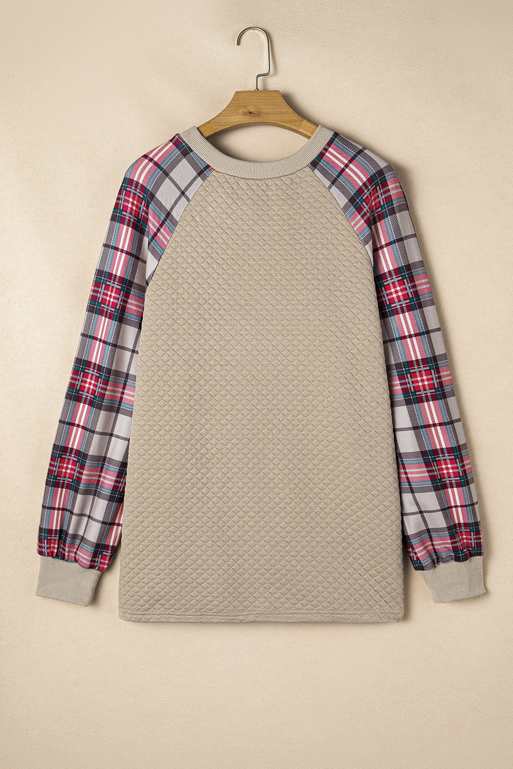 Brown Plaid Raglan Sleeve Sweatshirt