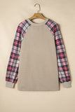 Brown Plaid Raglan Sleeve Sweatshirt