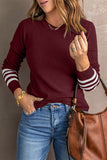 Striped Sleeve Plain Knit Sweater