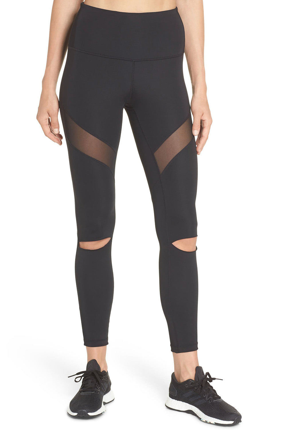 Legging skinny noir effet vieilli avec épissage en maille