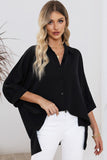 Chemise oversize noire à manches 3/4 bouffantes