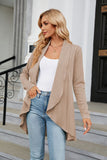 Textured Knit Lapel Collar Open Front Cardigan