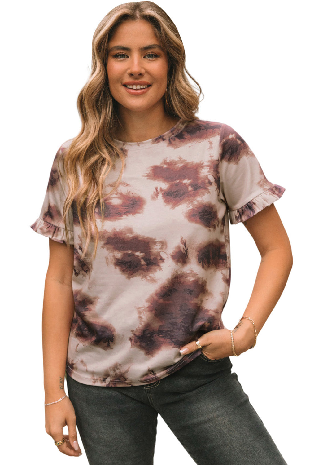 Vintage Tie Dye Ruffled Sleeve T Shirt