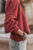 Red Dahlia Drop Shoulder Crew Neck Pullover Sweatshirt