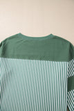 Mist Green Striped Patchwork 3/4 Sleeve Casual Top