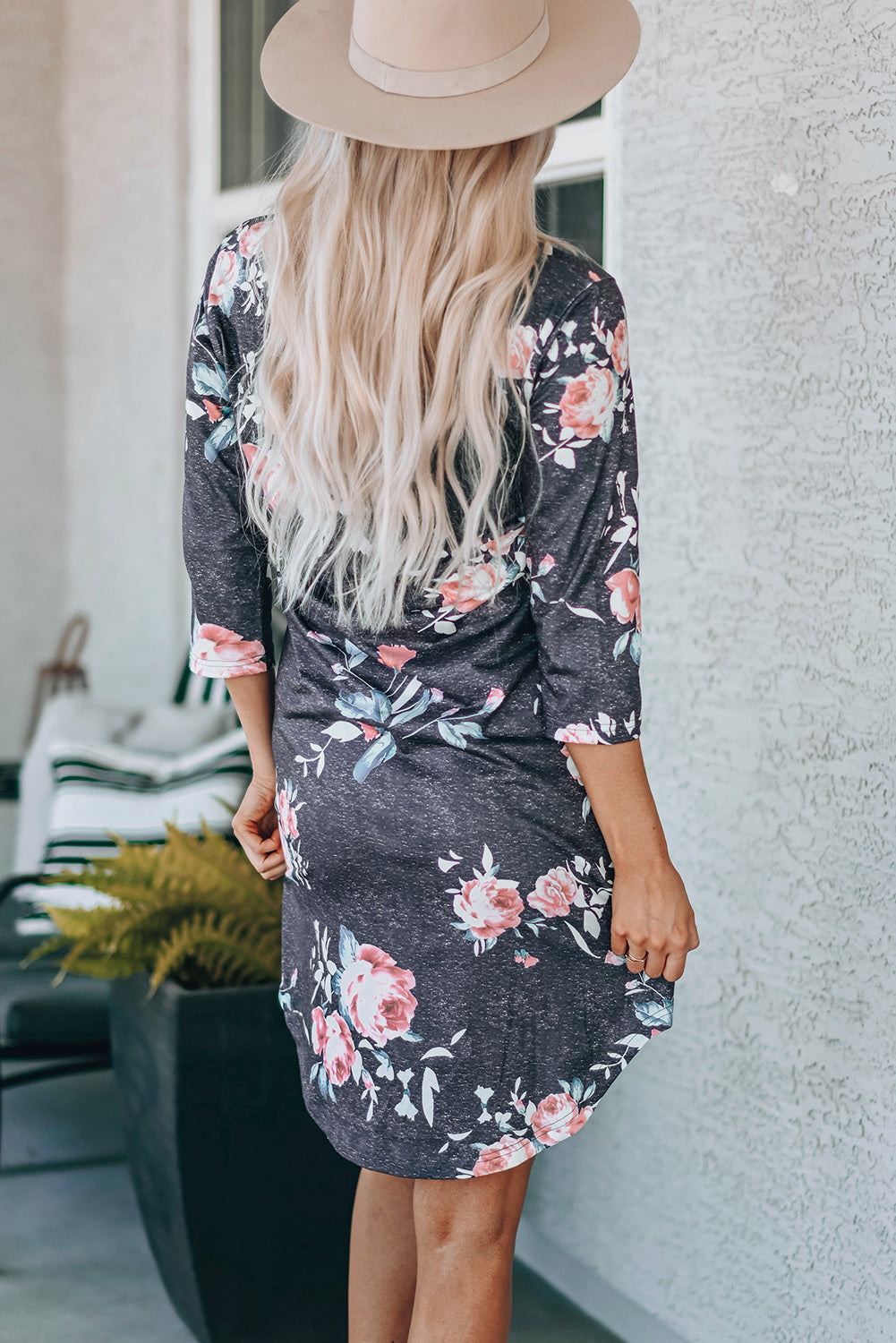 Vintage Floral 3/4 Sleeves T-shirt Dress