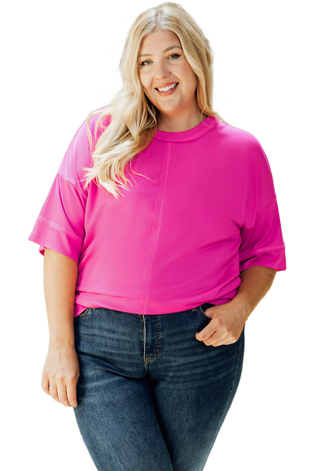 Plus Size Ribbed 3/4 Sleeves Flowy Top