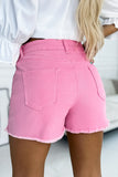 Solid Color Distressed Denim Shorts