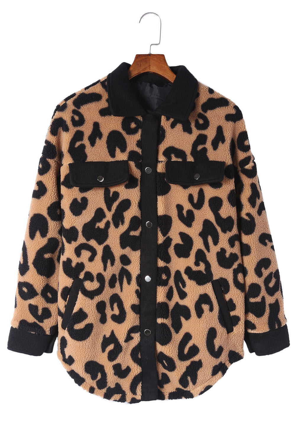 Contrast Trimmed Leopard Teddy Shacket