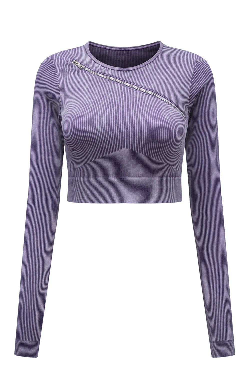 Asymmetric Zipped Ribbed Long Sleeve Yoga Top