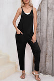 Gold Flame Side Pockets Harem Pants Sleeveless V Neck Jumpsuit