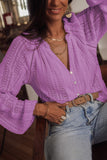 V-Neck Long Sleeve Button Up Lace Shirt