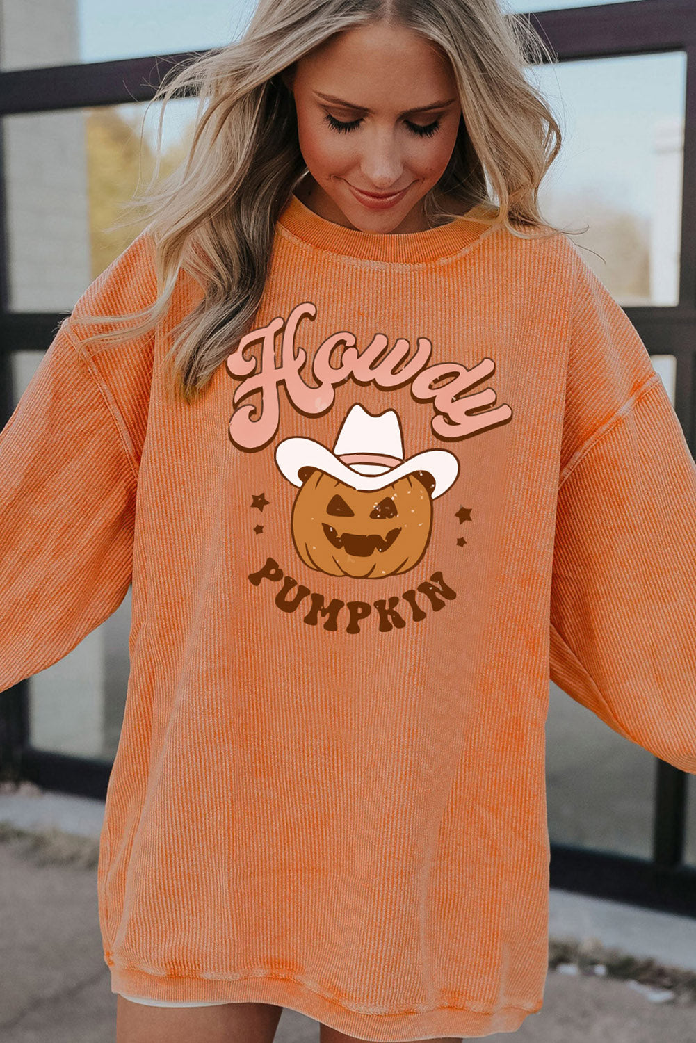 Orange THANKFUL Ribbed Corded Oversized Sweatshirt