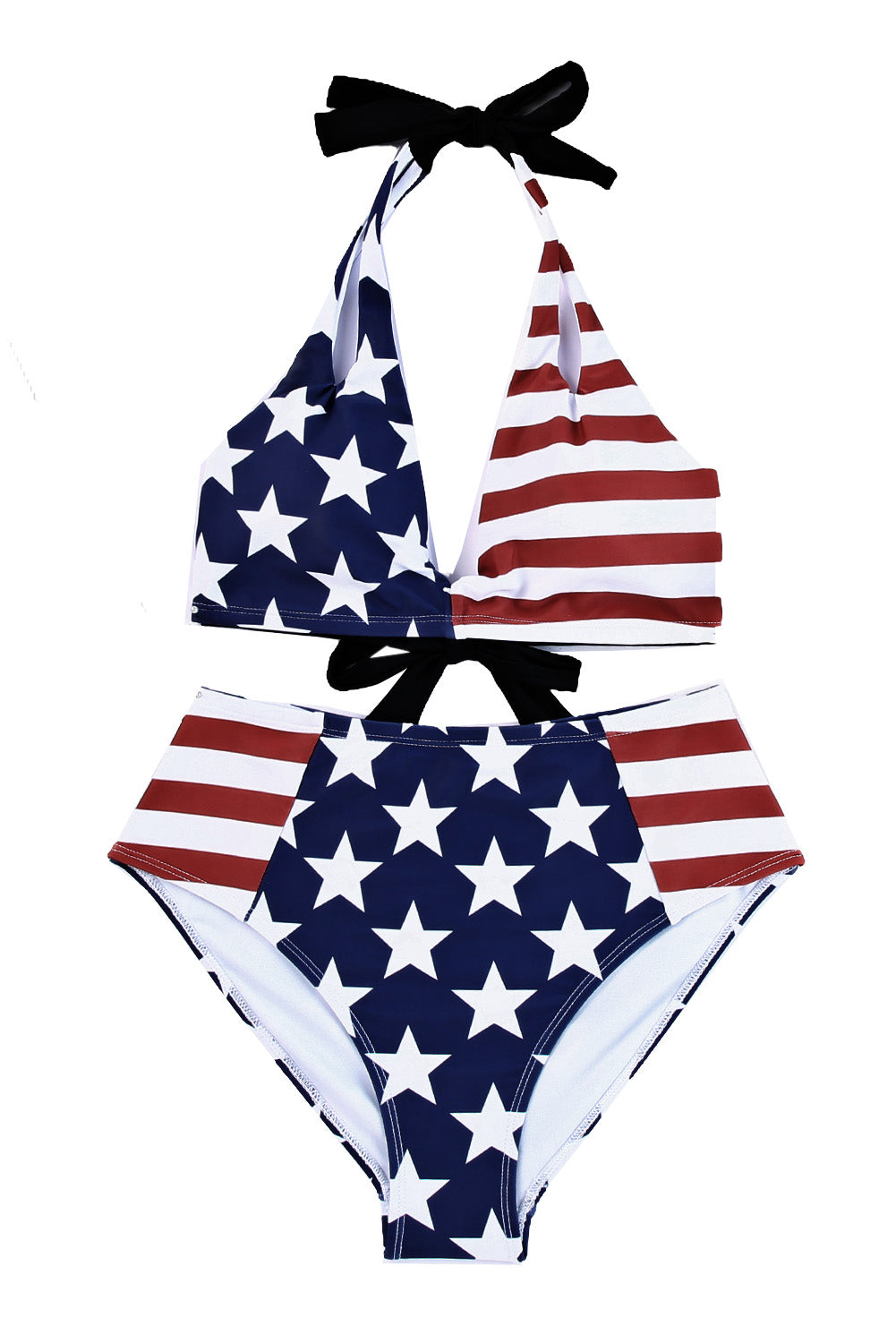 Stars and Stripes Patchwork Flag Pattern Bikini Swimsuit